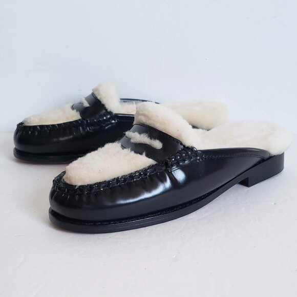 nib WEEJUNS Shearling Fur Loafer Shoes Flats Mules Clogs Bass Originals - Picture 6 of 13